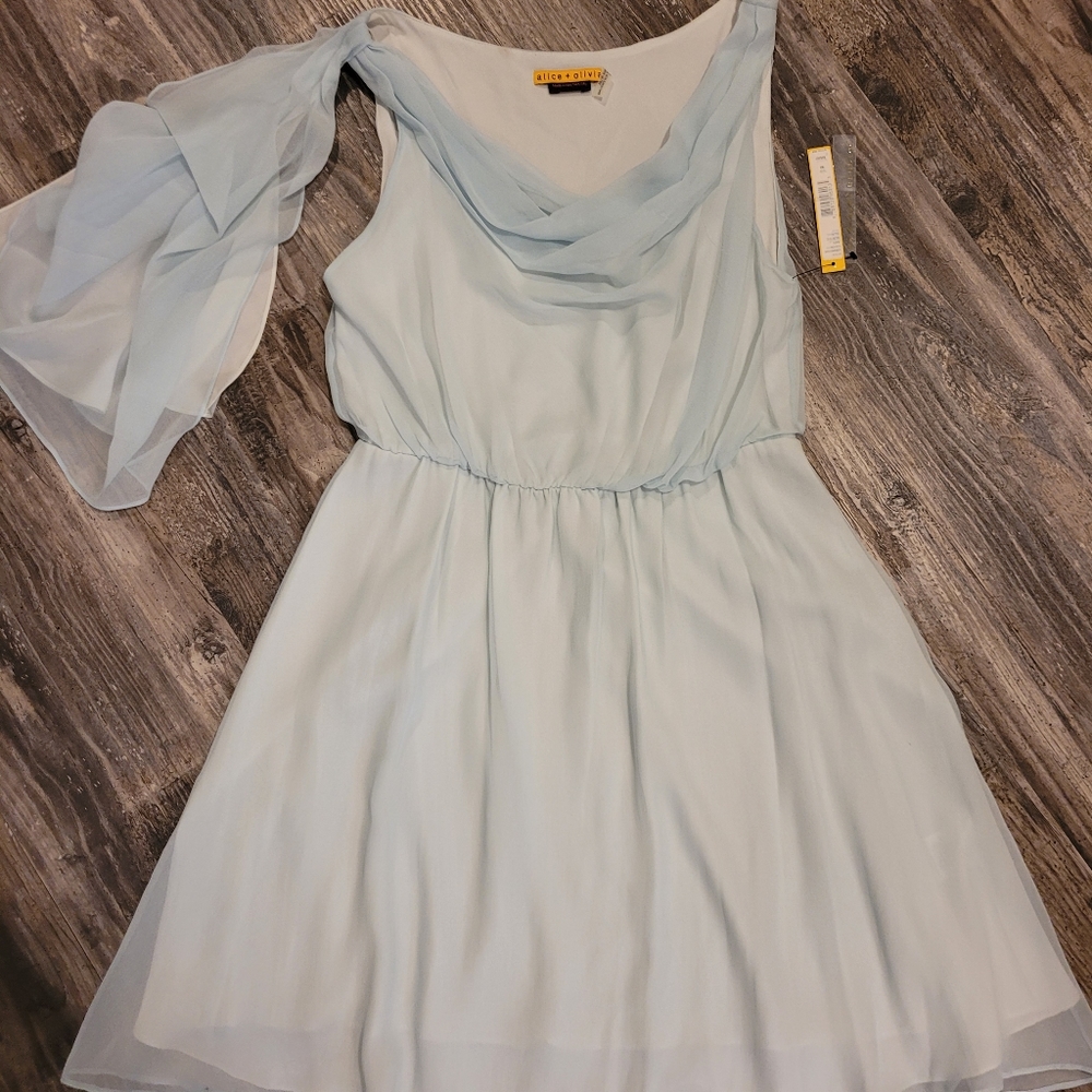 NWT Beautiful Alice + Olivia Morning Blue Silk Dress Women's M